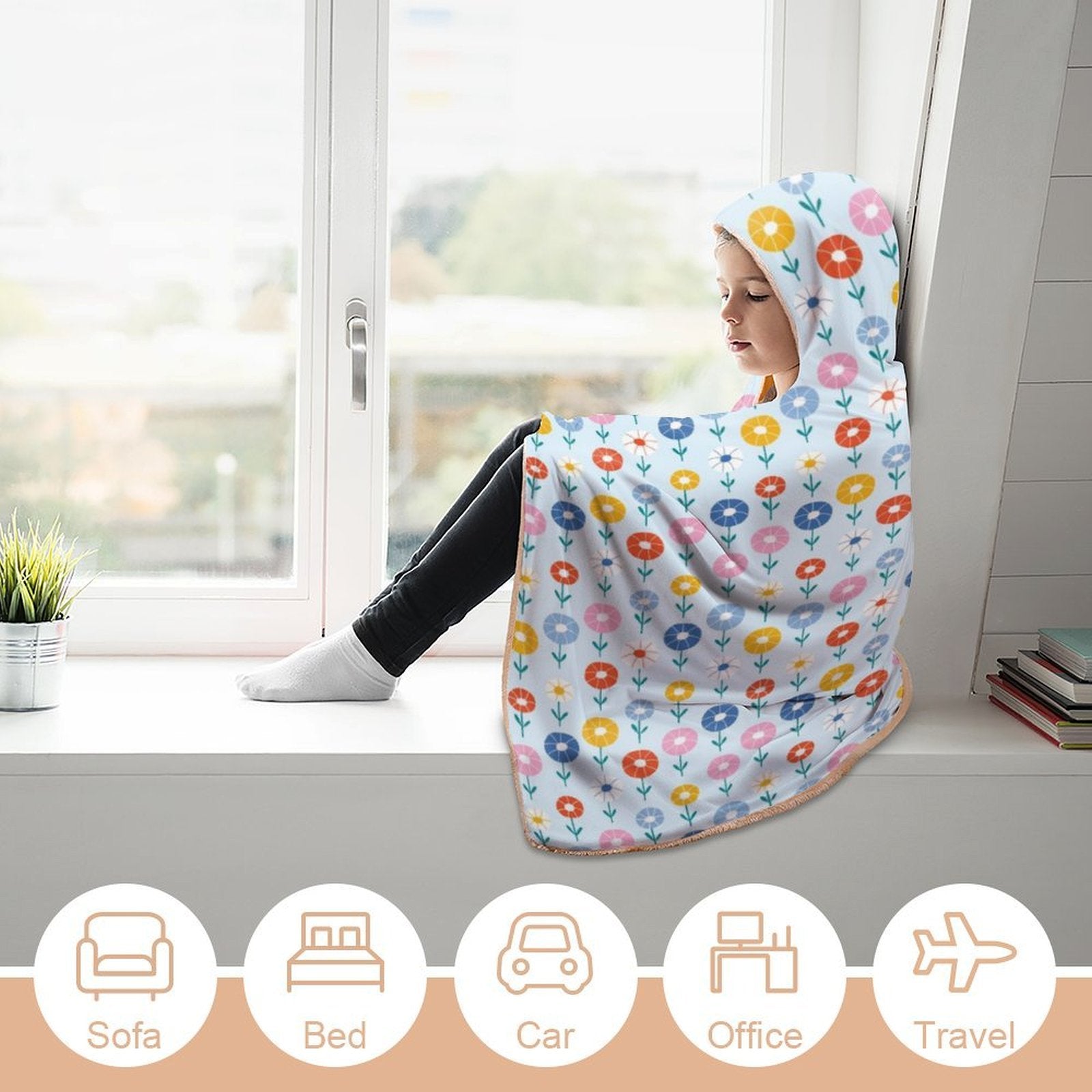 Abstract Cute Flowers Kids Hooded Blanket 100cm x 130cm