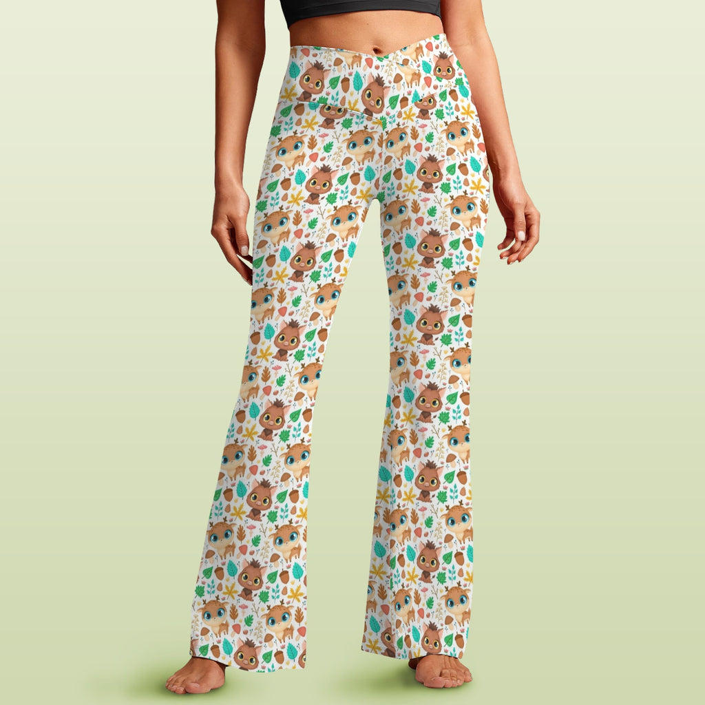 Cute Autumn Creatures High Waist Crossover Tummy Control Flare Leggings 5XL High Waist Flare Leggings animal Printed Offshore