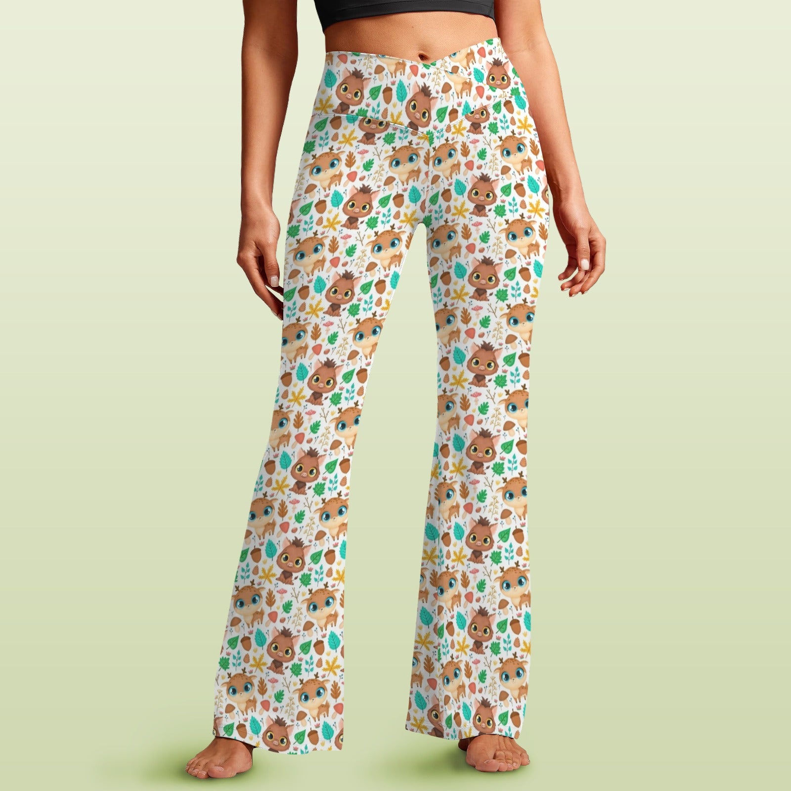 Cute Autumn Creatures High Waist Crossover Tummy Control Flare Leggings 5XL High Waist Flare Leggings animal Printed Offshore