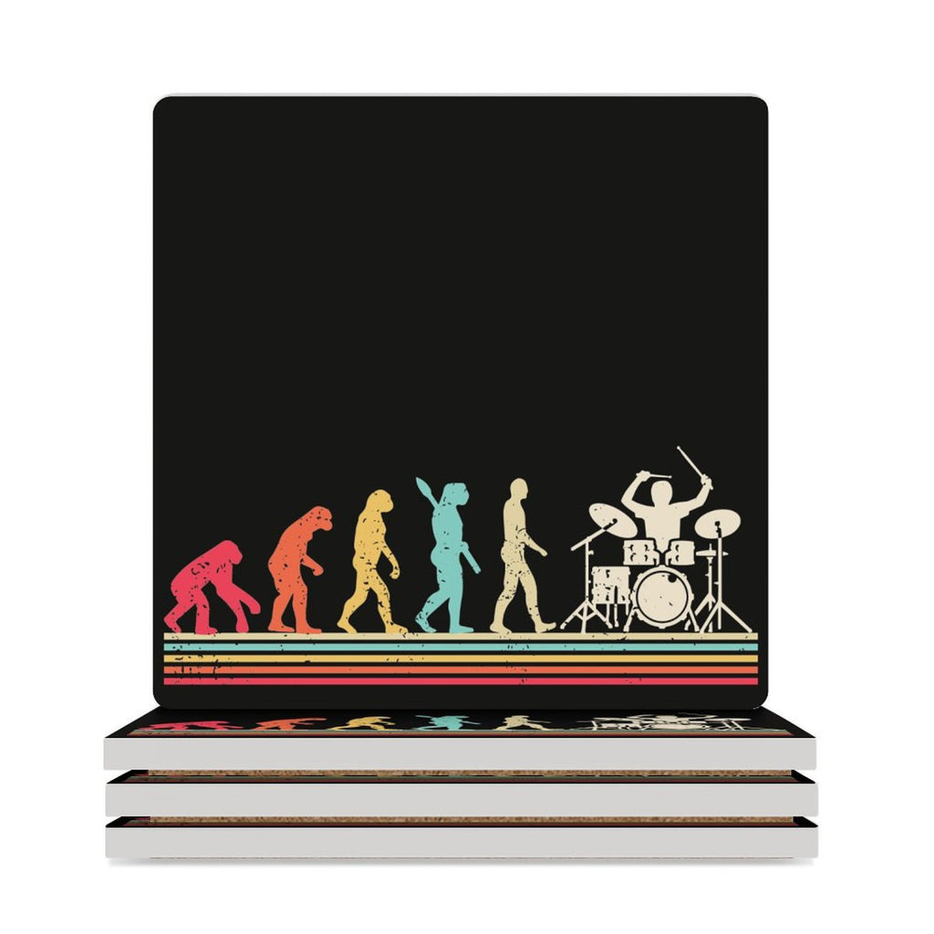 Drummer Evolution - Ceramic Coasters (Square) white Ceramic Coasters Music Printed Offshore