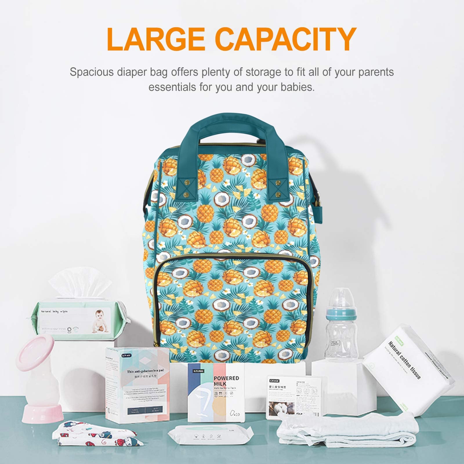 Pineapple Coconut Multi-Function Backpack, Nappy / Diaper Bag Multi-function Backpack, Nappy / Diaper Bag Food Printed Offshore