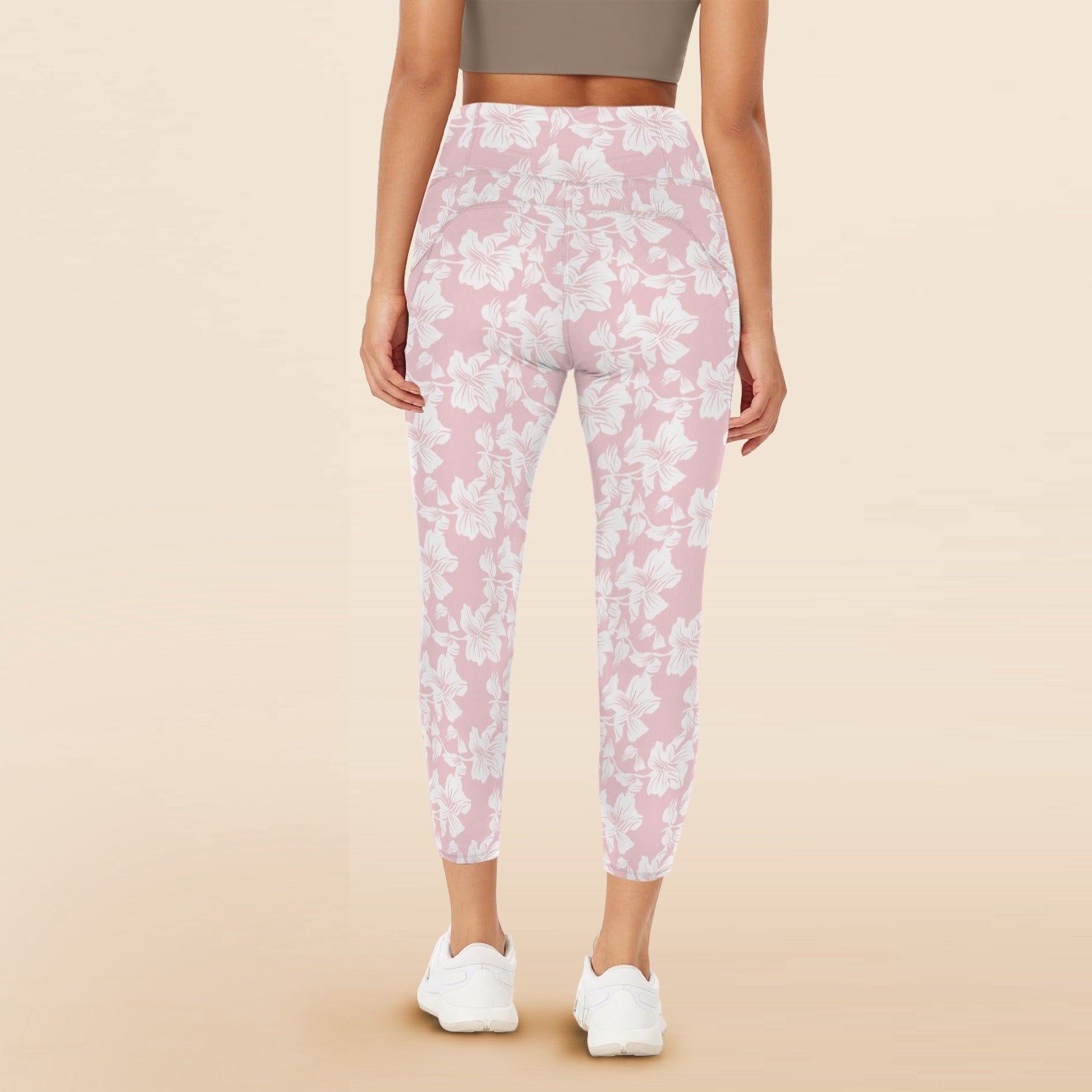 Pink Hawaiian Floral Women's High Waist Pockets Yoga Leggings Women's High Waist Pockets Yoga Leggings Plants Printed Offshore