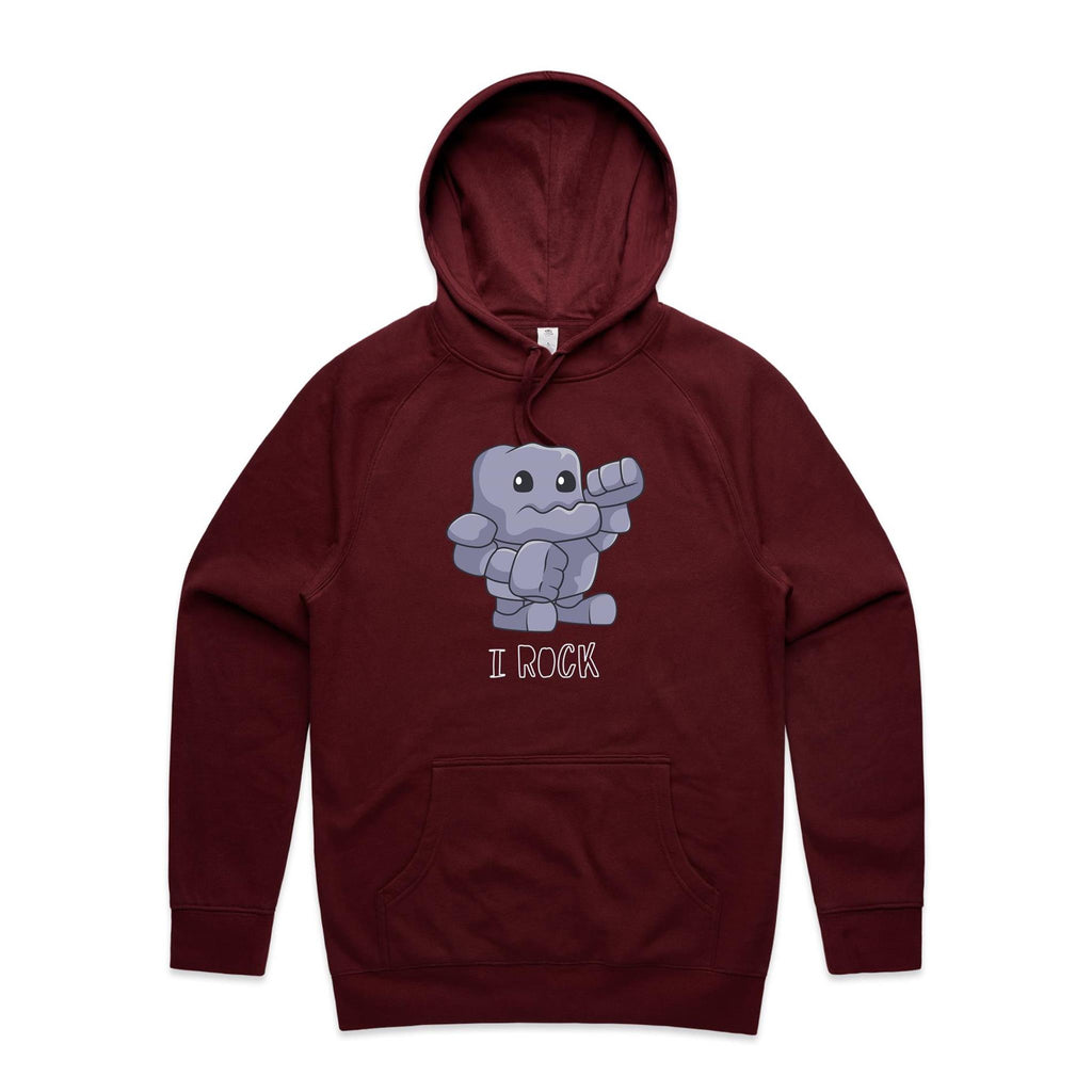 I Rock - Mens Hoodie Burgundy Mens Hoodie Music Printed In Australia