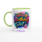 Personalise - Birthday Girl - 11oz Ceramic Mug Ceramic Green Personalised 11oz Mug Birthday customise Globally Fulfilled Name personalise