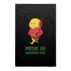 Music On, Worries Off - AS Colour Tea Towel Black One Size Tea Towel Music Printed In Australia