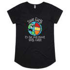 Save Earth, It's The Only Planet With Cake - Womens Scoop Neck T-Shirt Black Womens Scoop Neck T-shirt Environment Food Printed In Australia