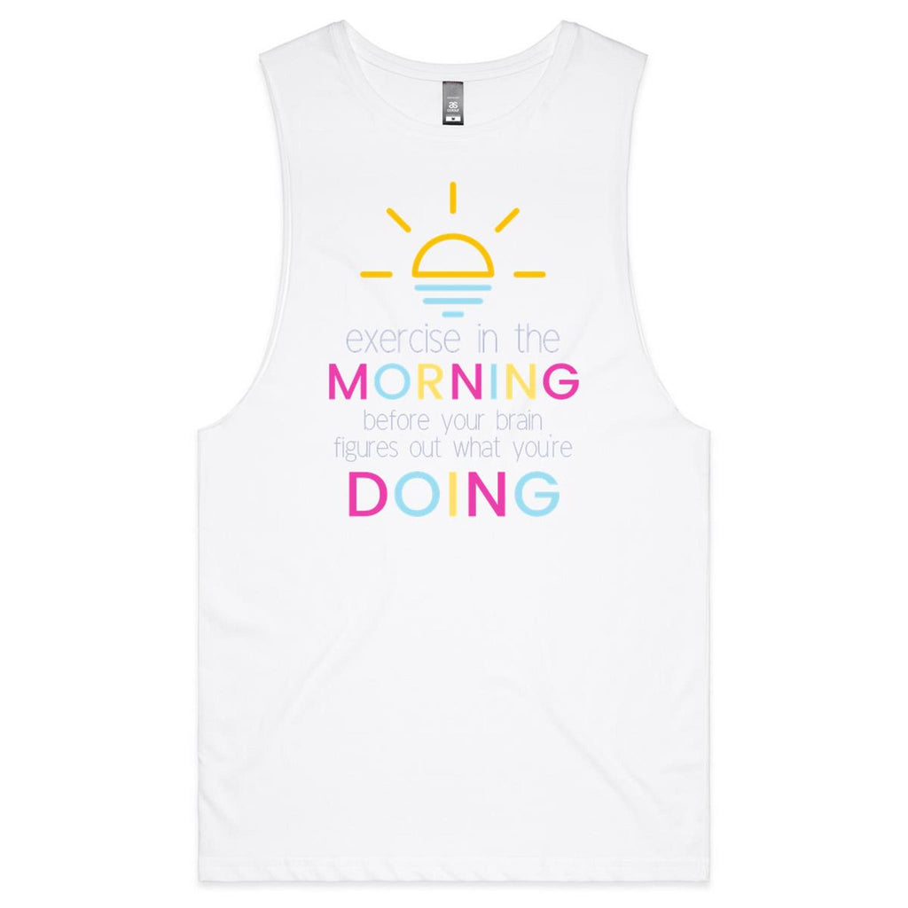 Exercise In The Morning - Tank Top Tee White Drop Arm Tank Top Fitness Printed In Australia