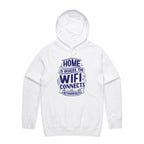 Home Is Where The WIFI Connects Automatically - Mens Hoodie White Mens Hoodie Printed In Australia Tech