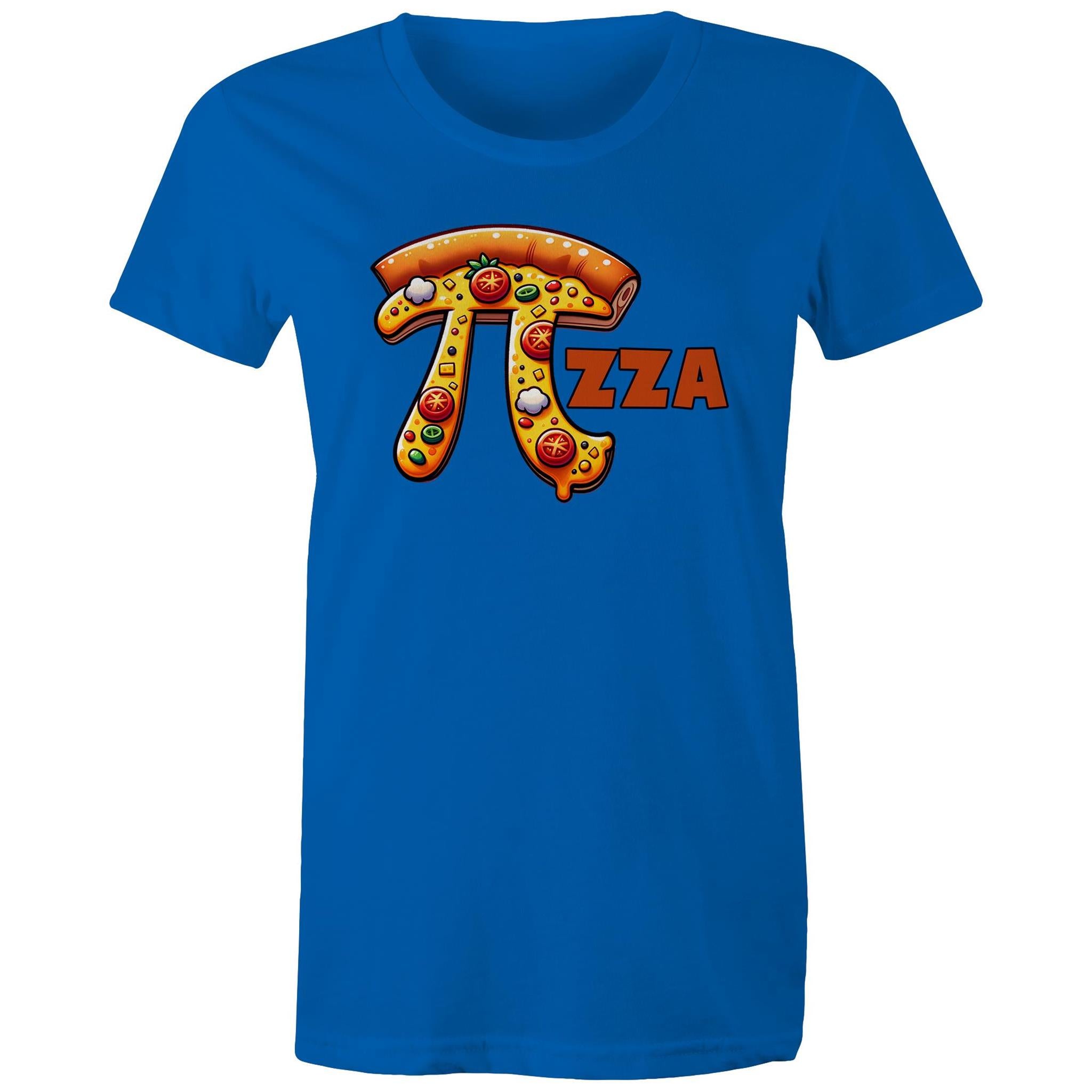 Pi Pizza - Womens T-shirt Bright Royal Womens T-shirt Food Maths Printed In Australia Science