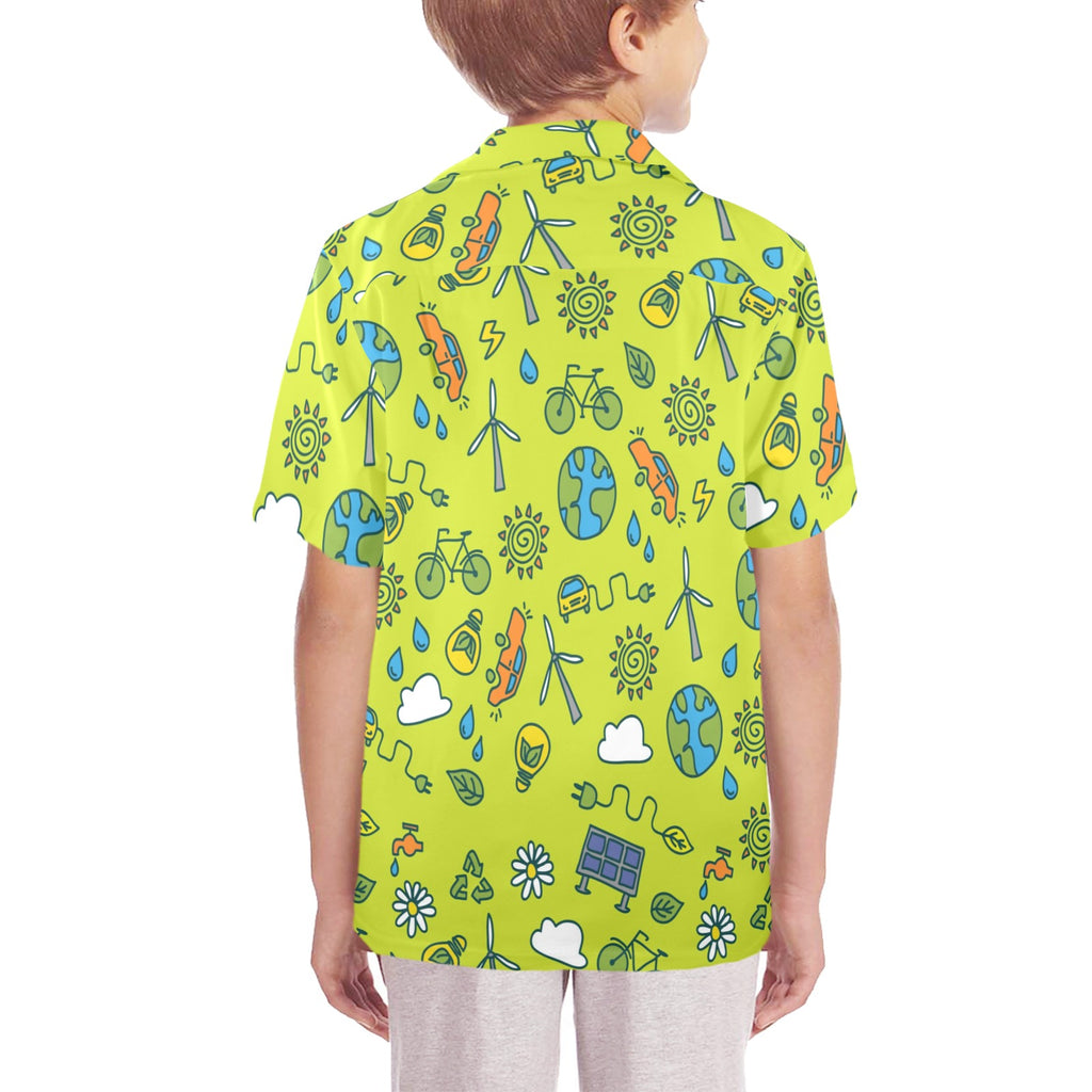 Go Green Senior Kids Hawaiian Shirt Senior Kids Hawaiian Shirt 8-15 Environment Printed Offshore