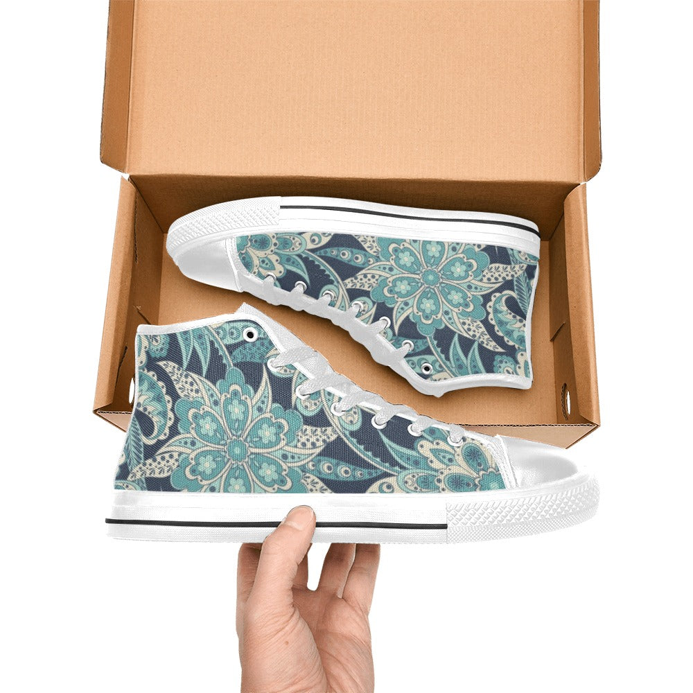 Vintage Blue Floral Women's High Top Canvas Shoes Womens Classic High Top Shoes Printed Offshore