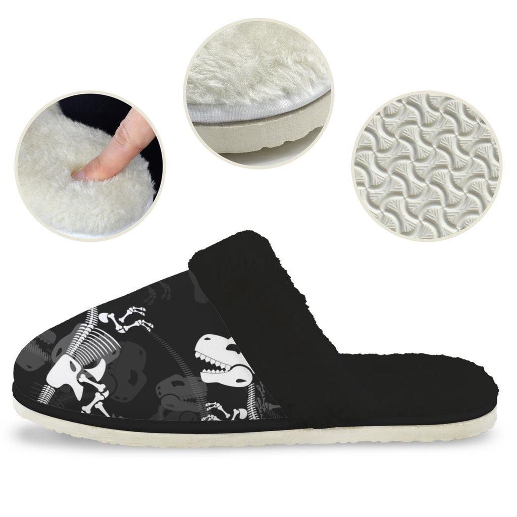 Dinosaur Skeleton Women's Fur Trim Thick-Sole Indoor Slippers Women's Fur Trimmed Slippers animal Printed Offshore