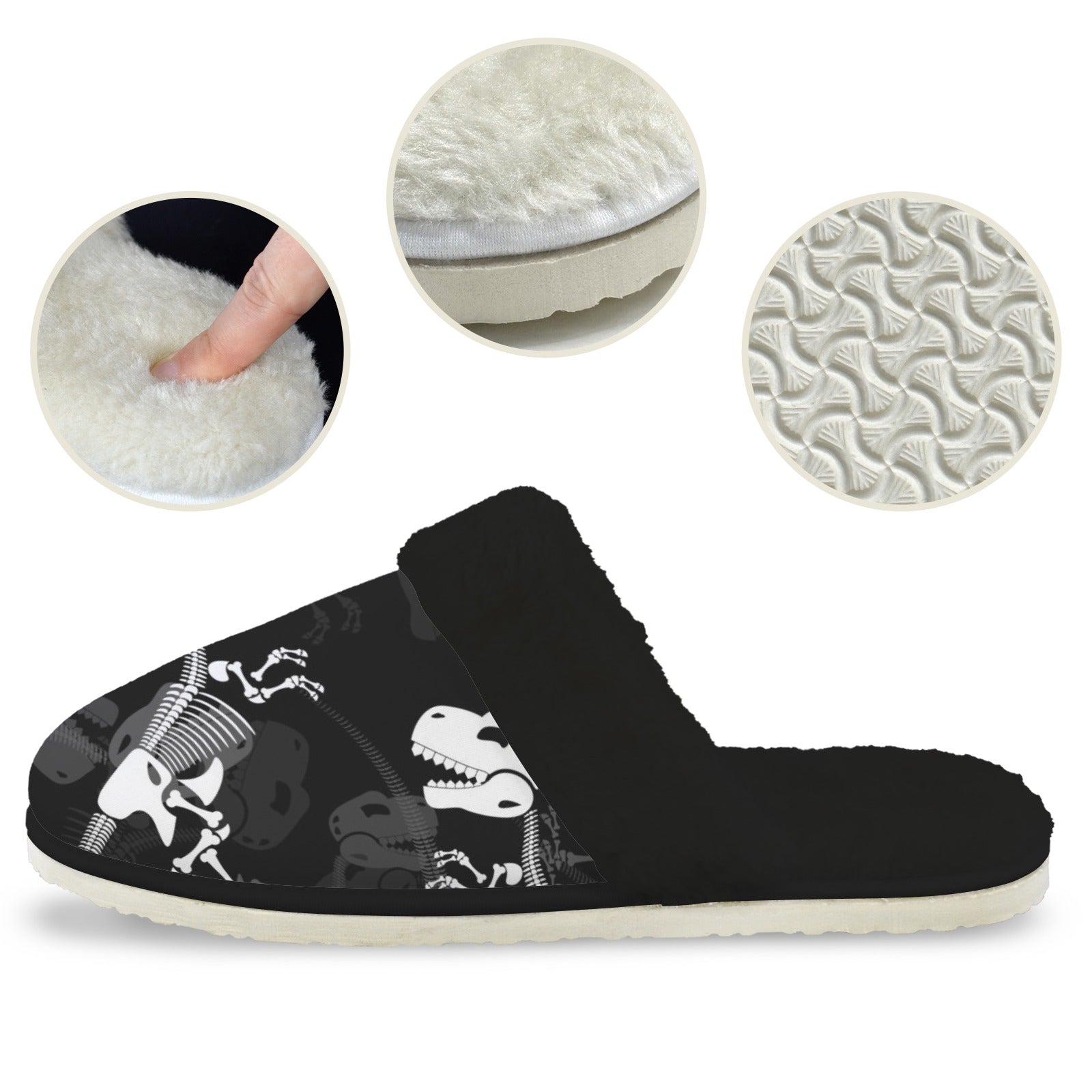 Dinosaur Skeleton Women's Fur Trim Thick-Sole Indoor Slippers Women's Fur Trimmed Slippers animal Printed Offshore
