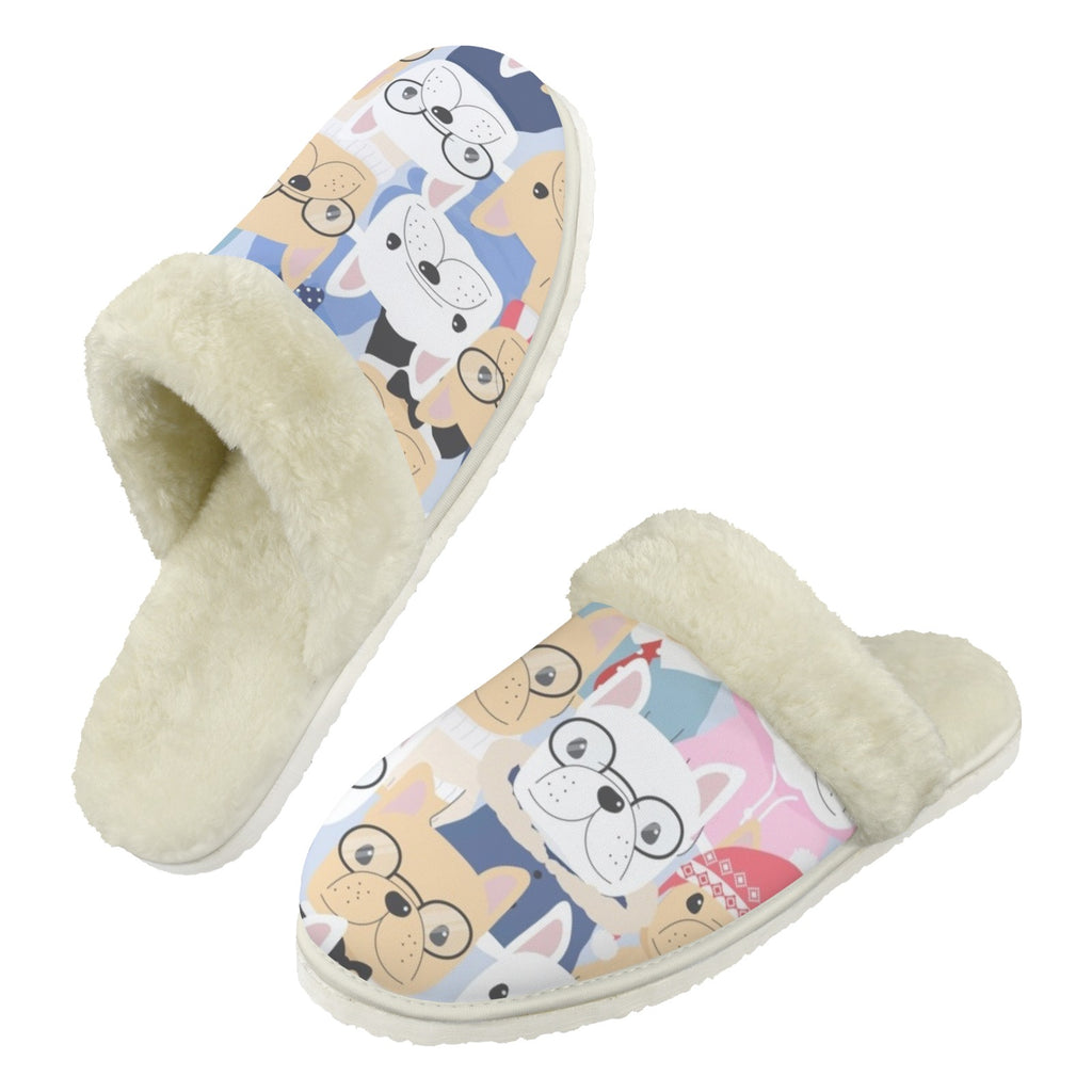 Dog Crowd Men's Fur Trim Thick-Sole Indoor Slippers 2XL Men's Fur Trimmed Slippers animal Printed Offshore