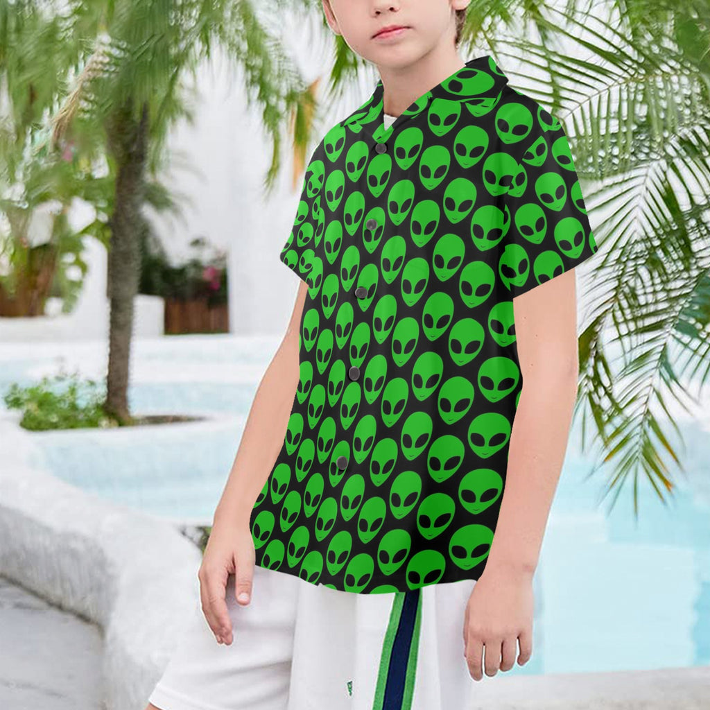 Aliens Senior Kids Hawaiian Shirt Senior Kids Hawaiian Shirt 8-15 Printed Offshore Sci Fi