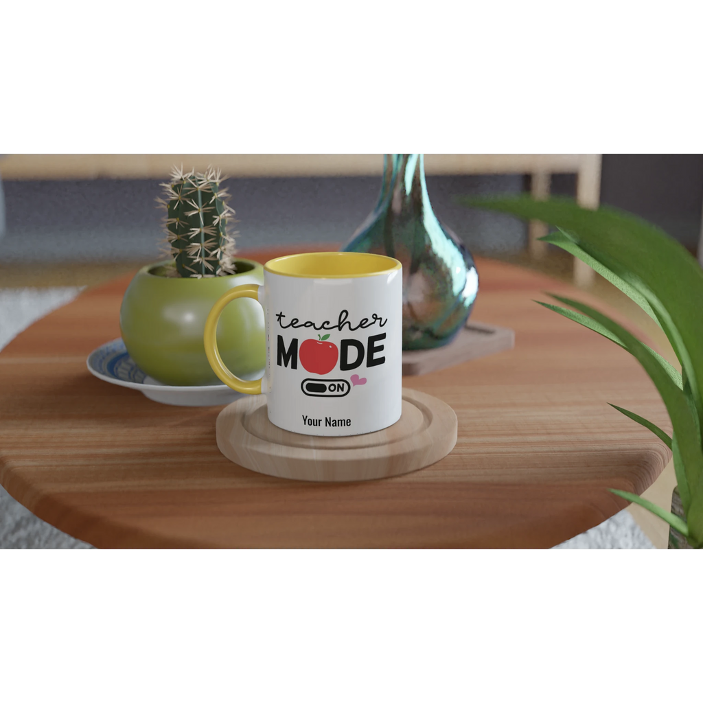 Personalise Teacher Mode On White 11oz Ceramic Mug with Color Inside Personalised 11oz Mug