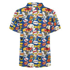 Comic Book Blue Kids Youth Short Sleeve Button Up Shirt
