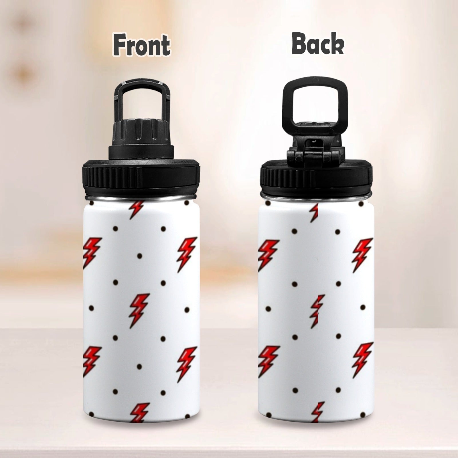 Red Lightning - Kids Water Bottle with Chug Lid (12 oz) Kids Water Bottle with Chug Lid comic Printed Offshore
