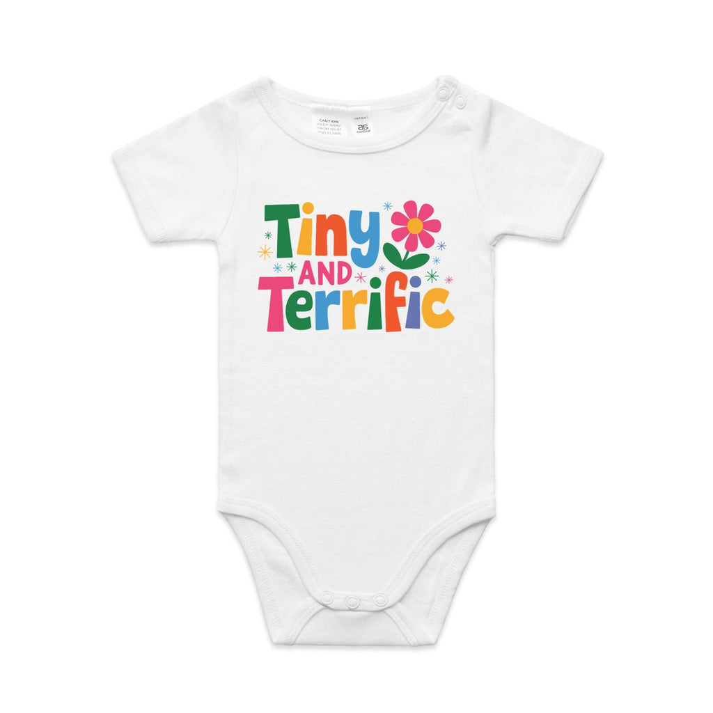 Tiny And Terrific AS Colour Baby Bodysuit White Baby Bodysuit Printed In Australia
