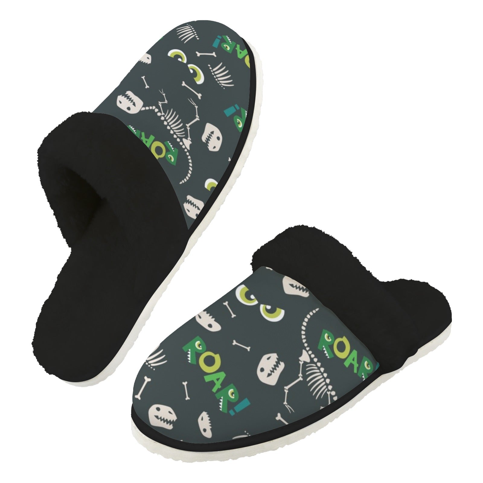 Dinosaur Roar Men's Fur Trim Thick-Sole Indoor Slippers 2XL Men's Fur Trimmed Slippers animal Printed Offshore