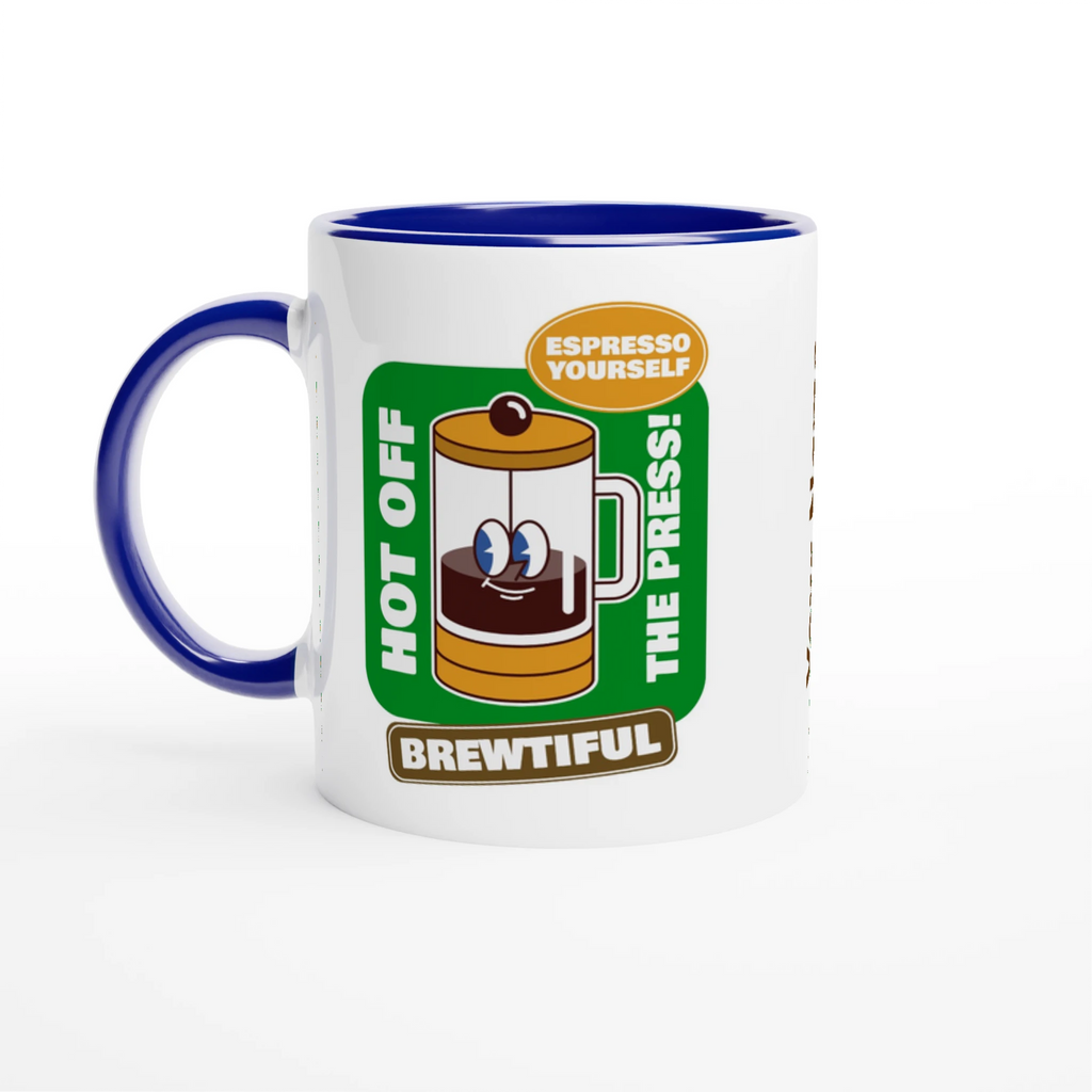 Personalised - Brewtiful, Espresso Yourself - White 11oz Ceramic Mug with Colour Inside Ceramic Blue Personalised 11oz Mug Coffee customise Globally Fulfilled personalise