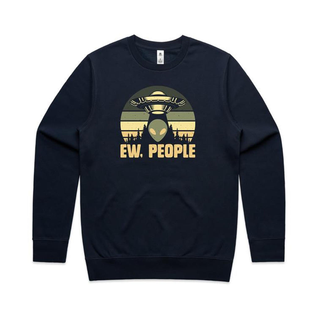 Ew People, Alien - AS Colour Stencil Crew Sweatshirt Navy Sweatshirt Printed In Australia Sci Fi
