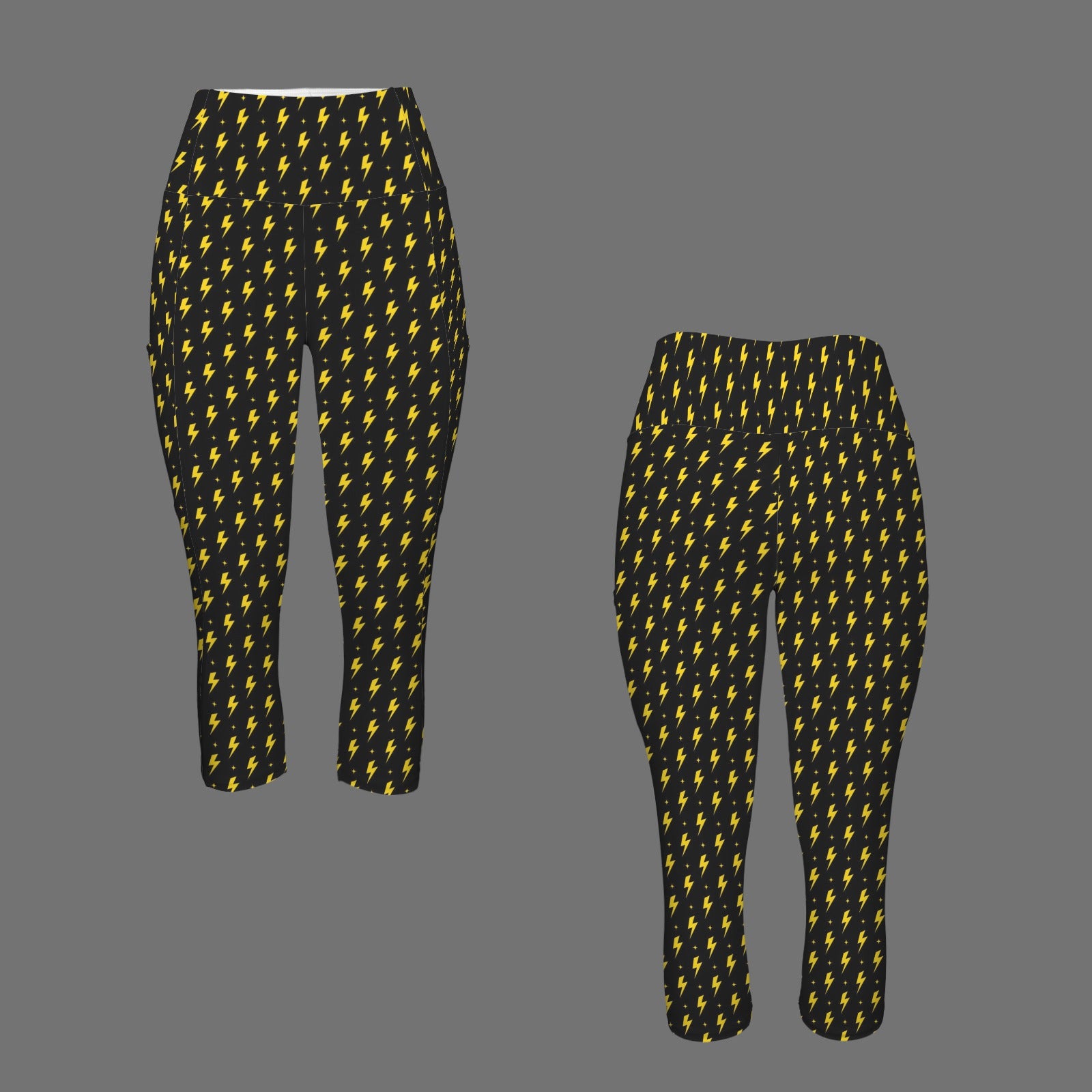 Yellow Lightning Women's High Waist Pocket Capri Yoga Leggings Women's High Waist Capri Yoga Leggings comic Printed Offshore