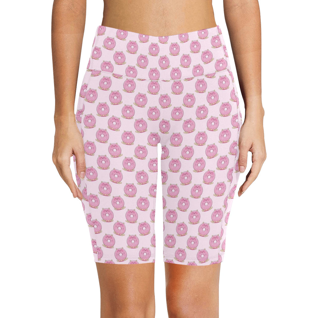 Pink Cat Doughnuts Women's Bike Shorts With Side Pockets