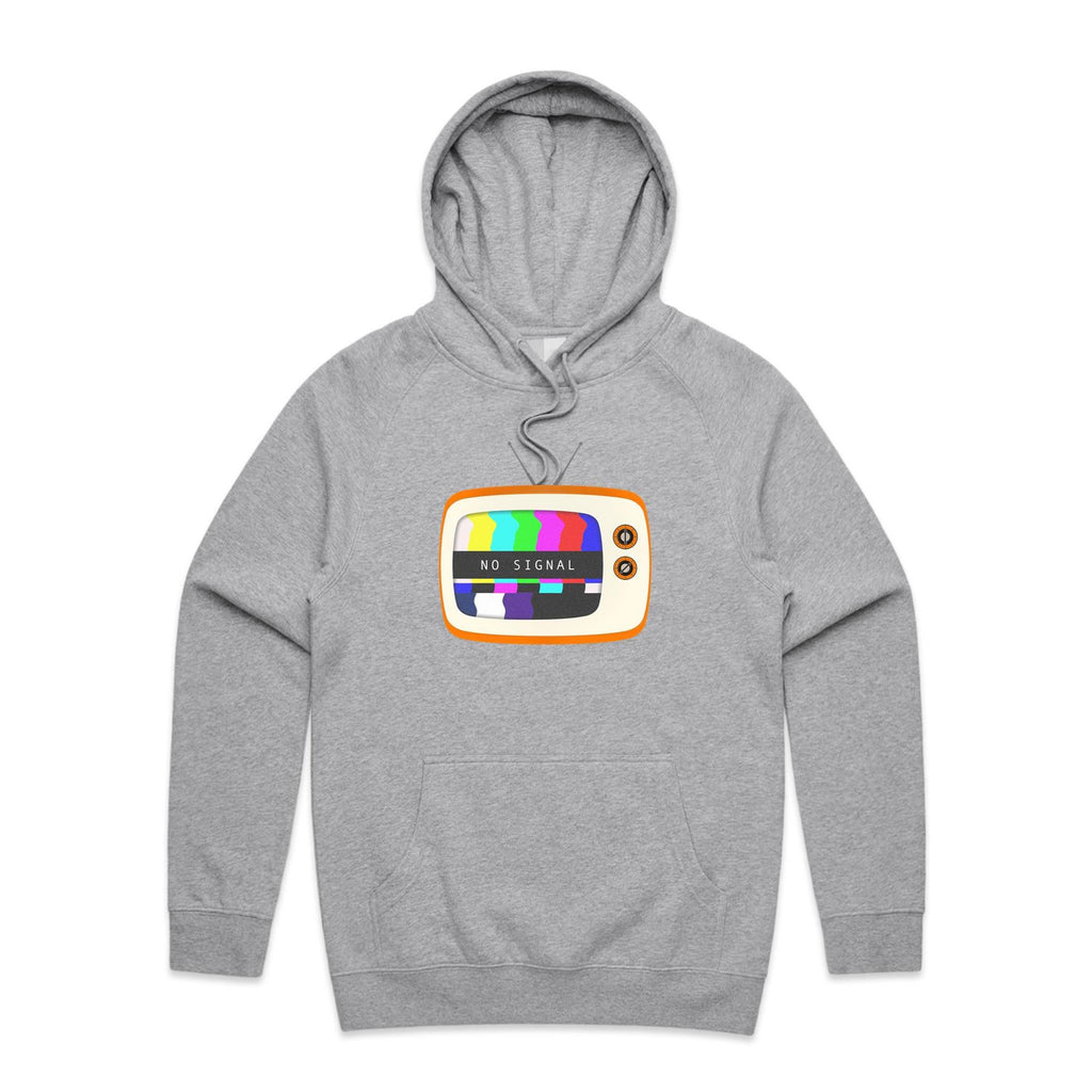 Retro TV, No Signal - Mens Hoodie Grey Marle Mens Hoodie Printed In Australia Retro Tech