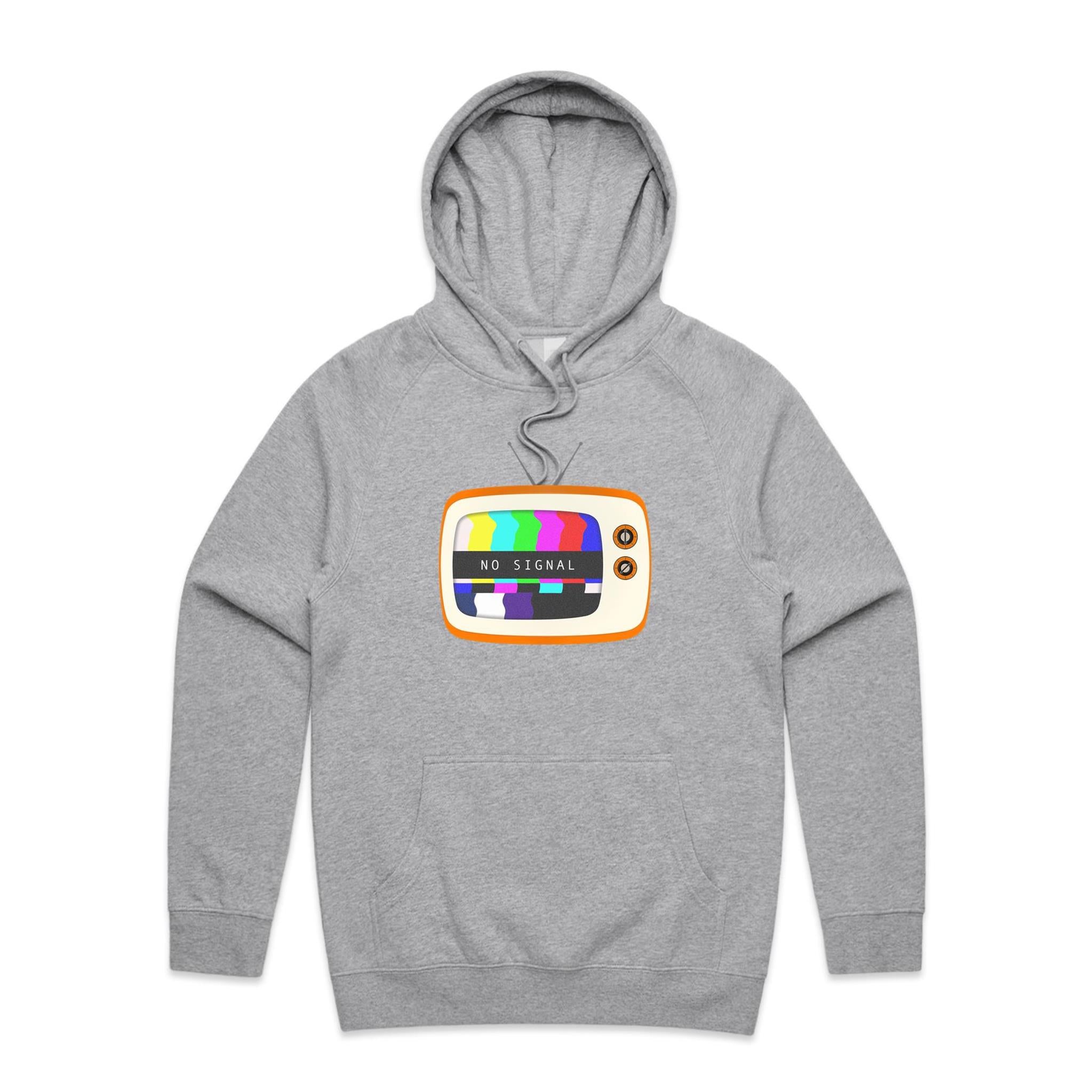 Retro TV, No Signal - Mens Hoodie Grey Marle Mens Hoodie Printed In Australia Retro Tech