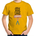 Read Books, Change The World - Kids Youth T-Shirt Gold Kids Youth T-shirt Printed In Australia Reading