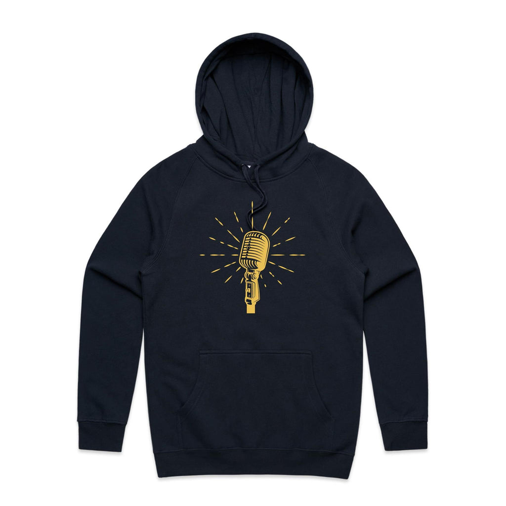 Microphone - Mens Hoodie Navy Mens Hoodie Music Printed In Australia