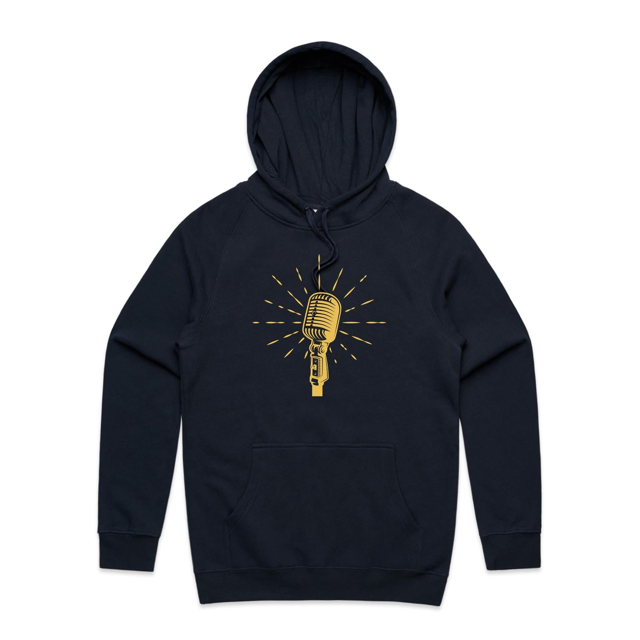 Microphone - Mens Hoodie Navy Mens Hoodie Music Printed In Australia