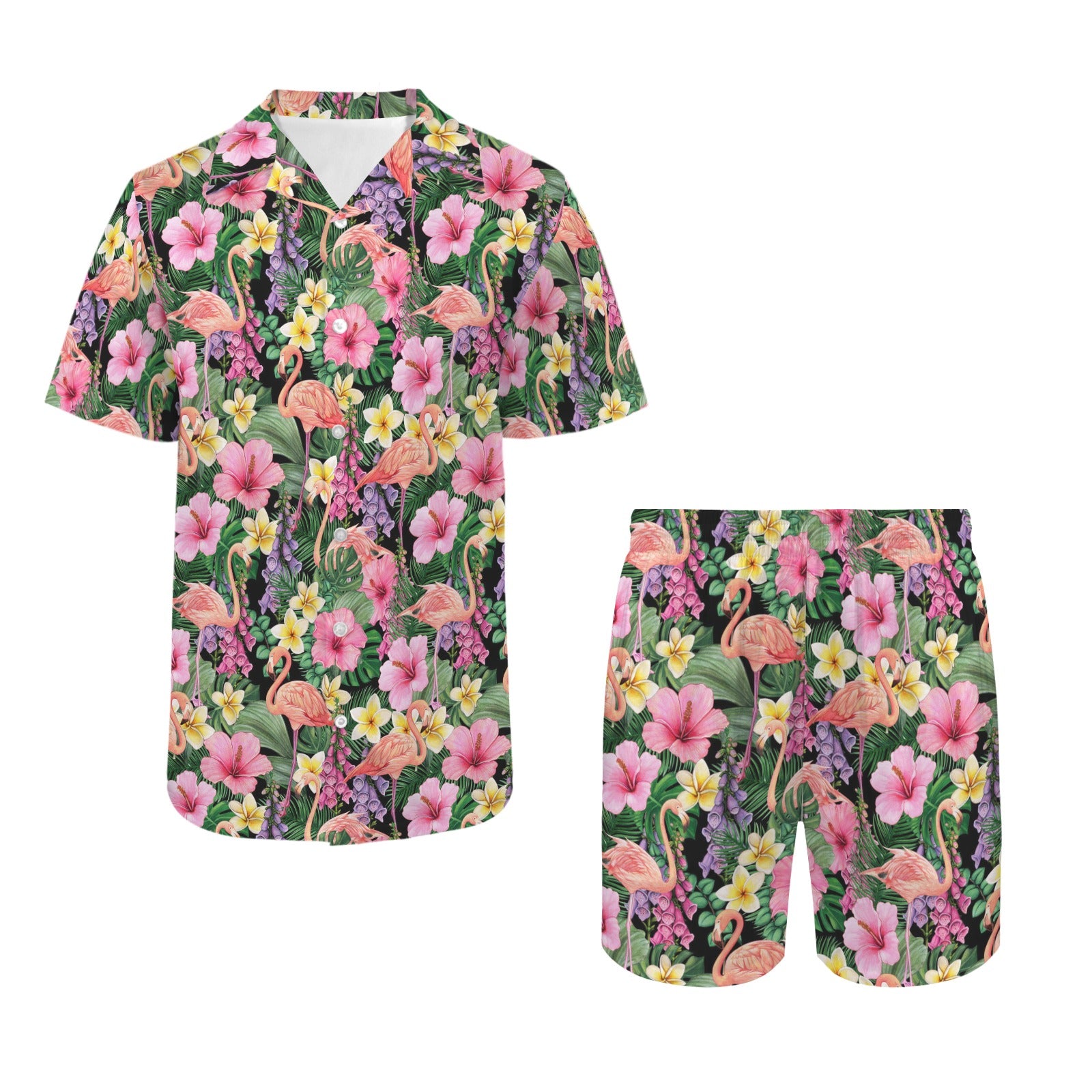 Flamingo Jungle Men's Hawaiian Shirt & Shorts Set Men's Hawaiian Shirt & Shorts Set animal Printed Offshore