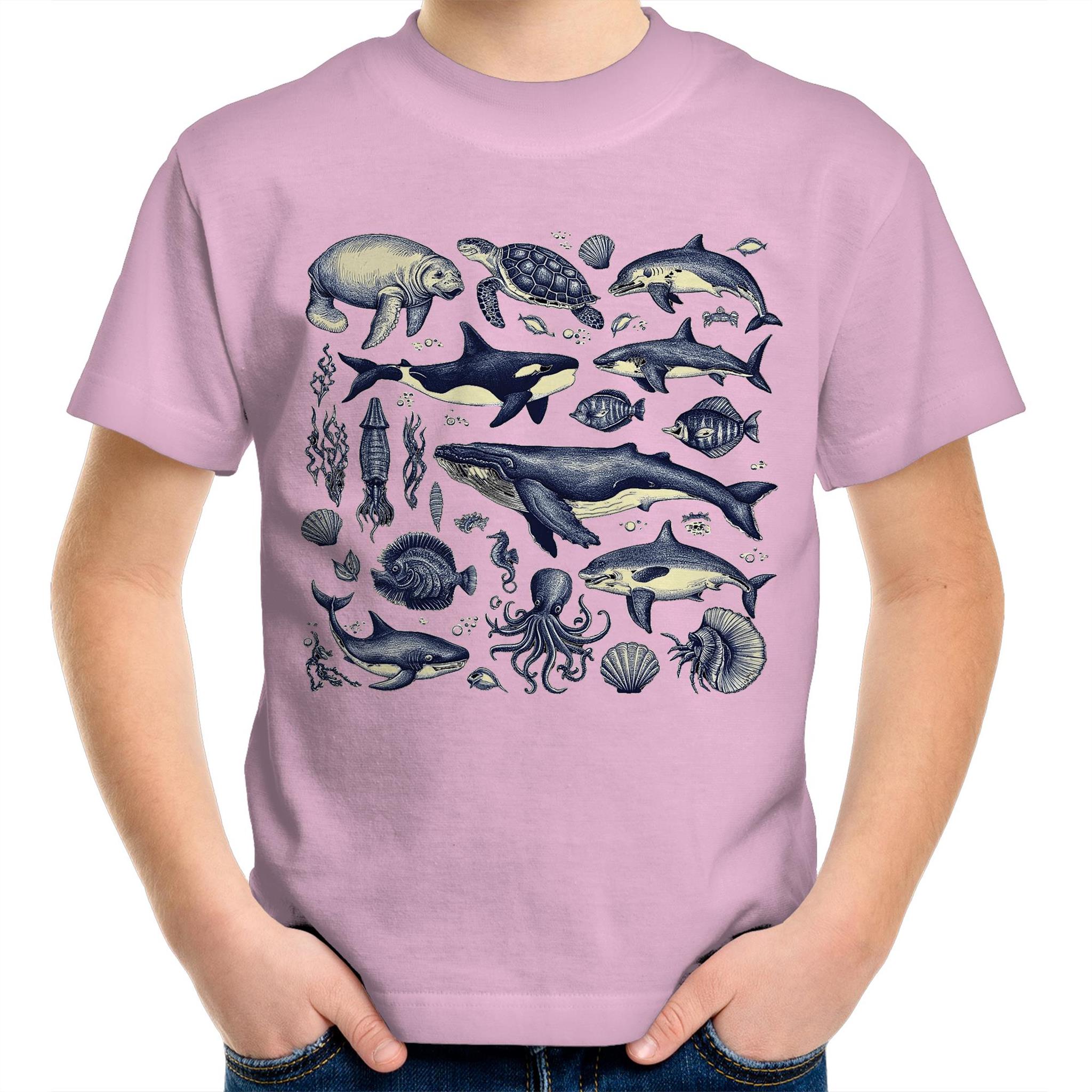 Sea Creatures - Kids Youth T-Shirt Pink Kids Youth T-shirt animal Printed In Australia