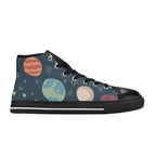 Rocket and Planets In Space - Kids High Top Canvas Shoes