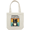 Shhh, My Coffee And I Are Having A Moment, Cat Canvas Tote Bag Default Title Tote Bag animal Coffee Printed In Australia