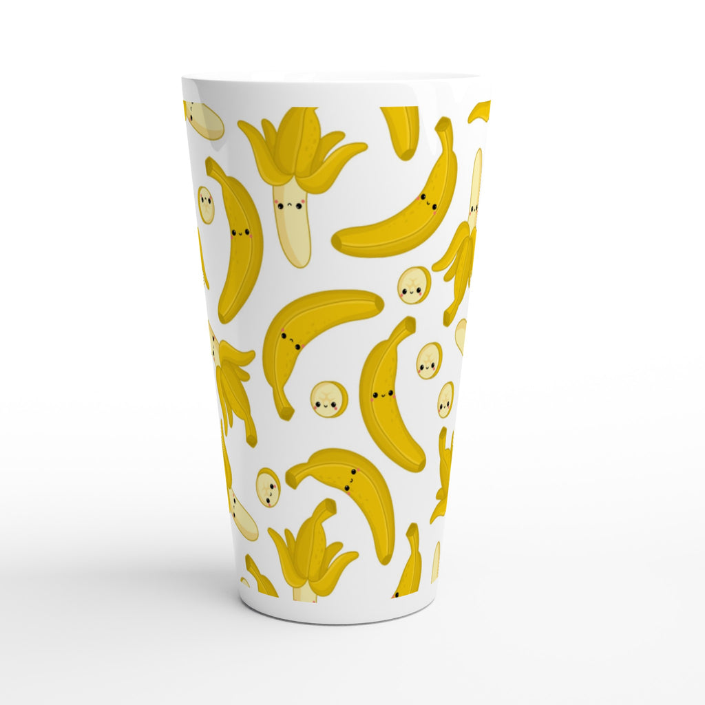 Happy Bananas - White Latte 17oz Ceramic Mug Latte Mug Food Globally Fulfilled