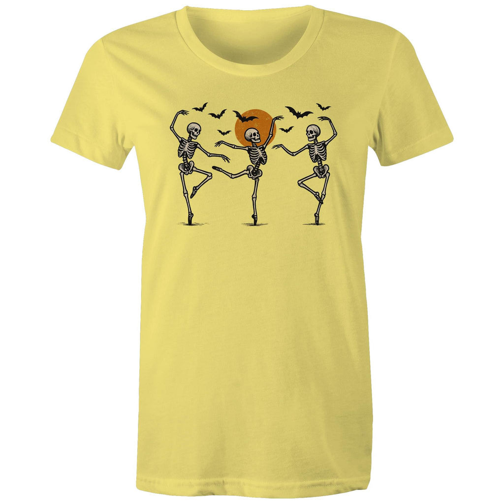 Skeleton Dance, Halloween - Womens T-shirt Yellow Womens T-shirt Halloween Printed In Australia