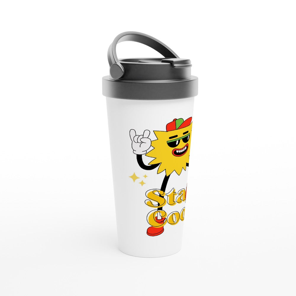 Stay Cool - White 15oz Stainless Steel Travel Mug Travel Mug Globally Fulfilled Retro Summer