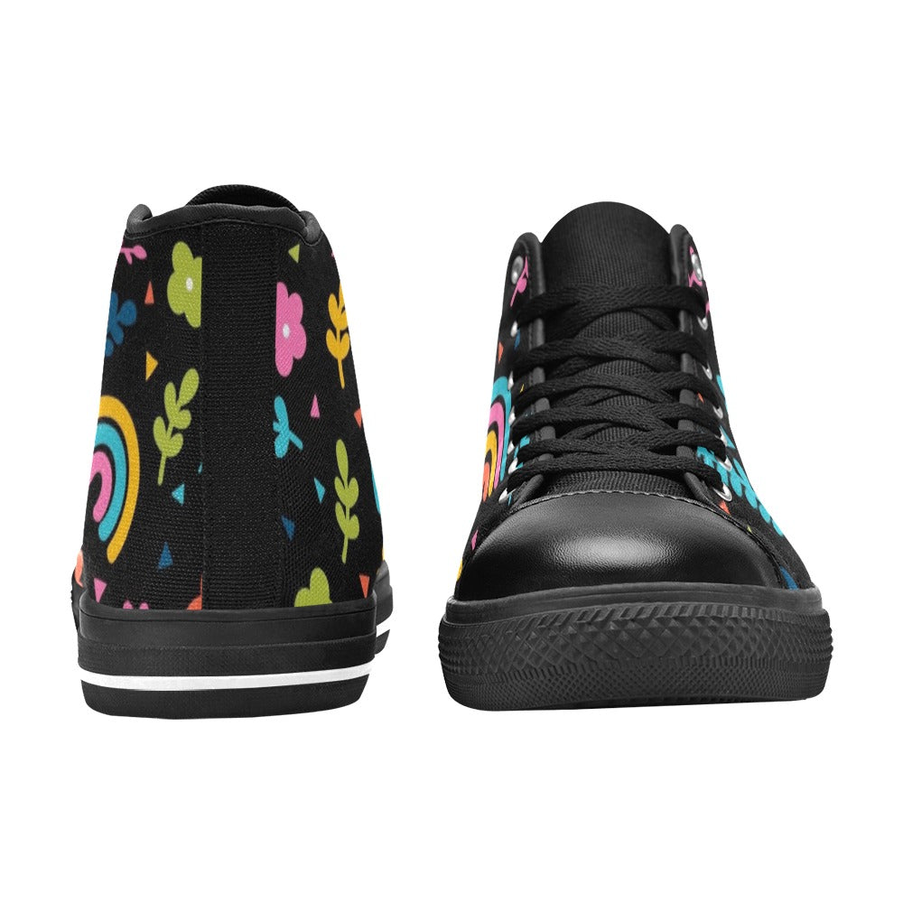 Rainbows And Flowers Women's High Top Canvas Shoes Womens Classic High Top Shoes Printed Offshore