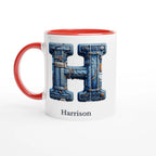 Blue Denim Initial - 11oz Ceramic Mug Ceramic Red Personalised 11oz Mug customise Globally Fulfilled Initial Name personalise