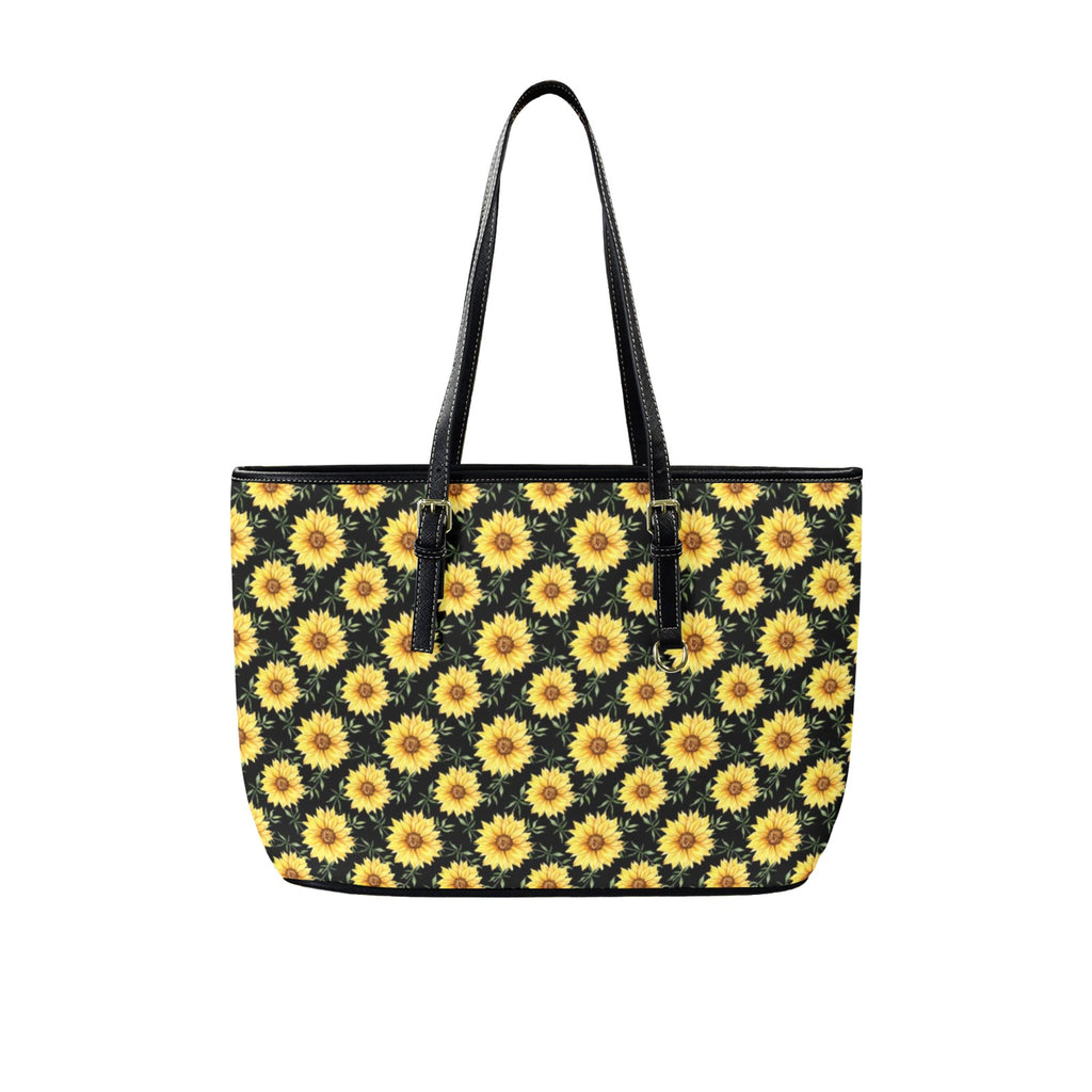 Painted Sunflower PU Leather Tote Bag Large One Size Leather Tote Bag-Large Plants Printed Offshore