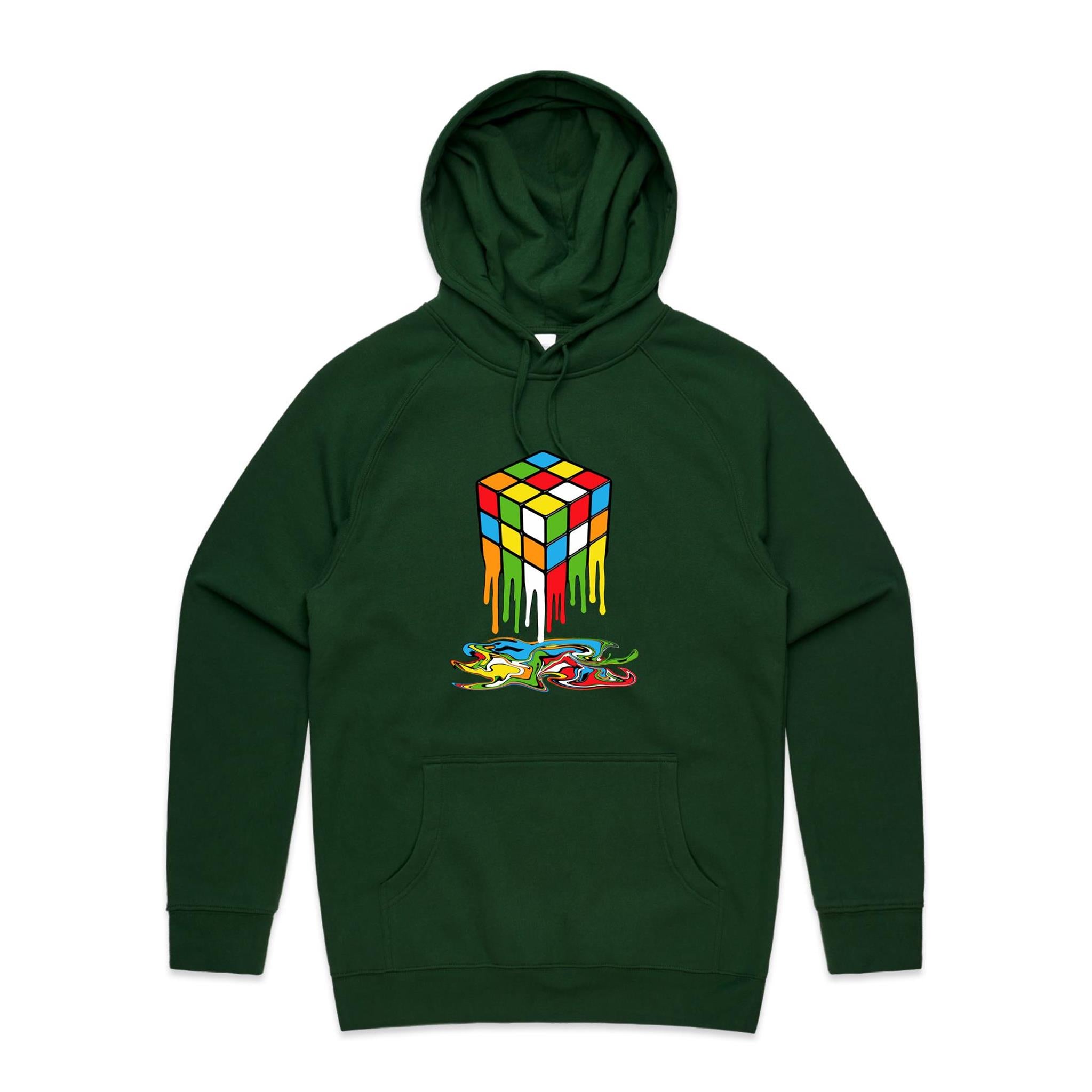 Melting Game Cube - Mens Hoodie Forest Green Mens Hoodie Games Printed In Australia