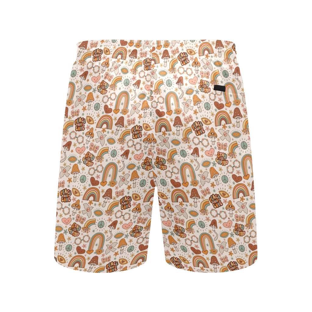 Peace And Love Men's Mid-Length Beach Shorts Men's Mid-Length Beach Shorts Printed Offshore Retro