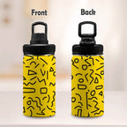 Black Squiggle On Yellow - Kids Water Bottle with Chug Lid (12 oz)