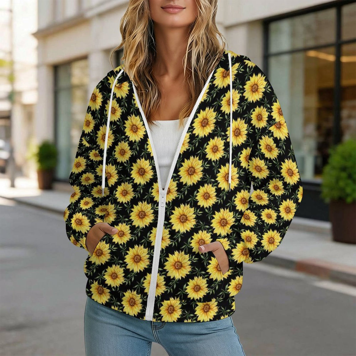 Painted Sunflower Women's Full-Zip Hoodie