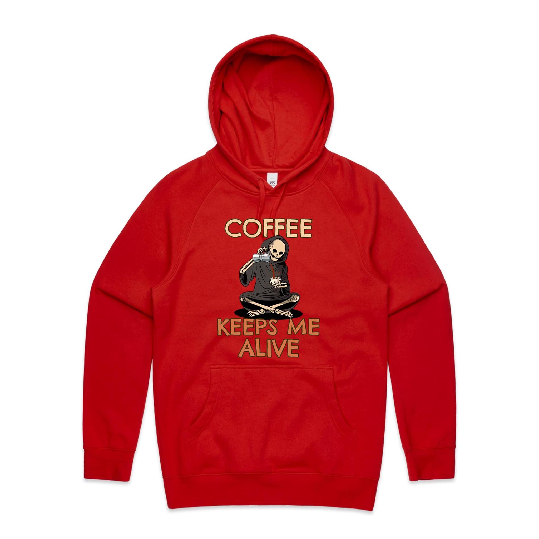 Coffee Keeps Me Alive, Skeleton - Mens Hoodie Red Mens Hoodie Coffee Printed In Australia