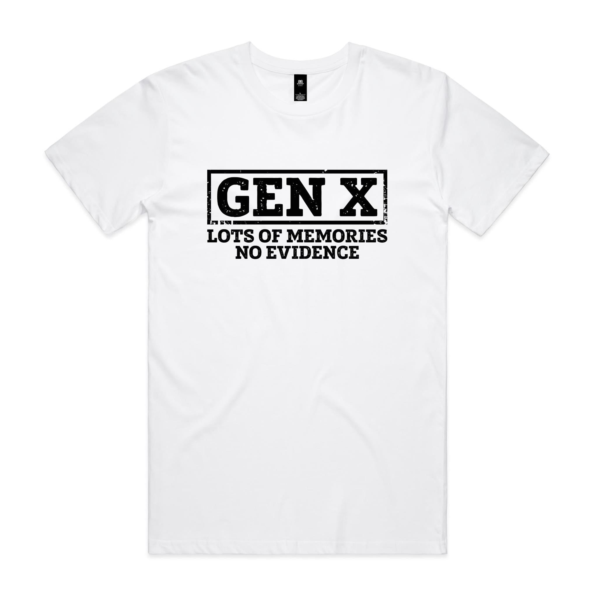 Gen X, Lots Of Memories, No Evidence - Men's AS Colour T-shirt White Mens T-shirt Printed In Australia