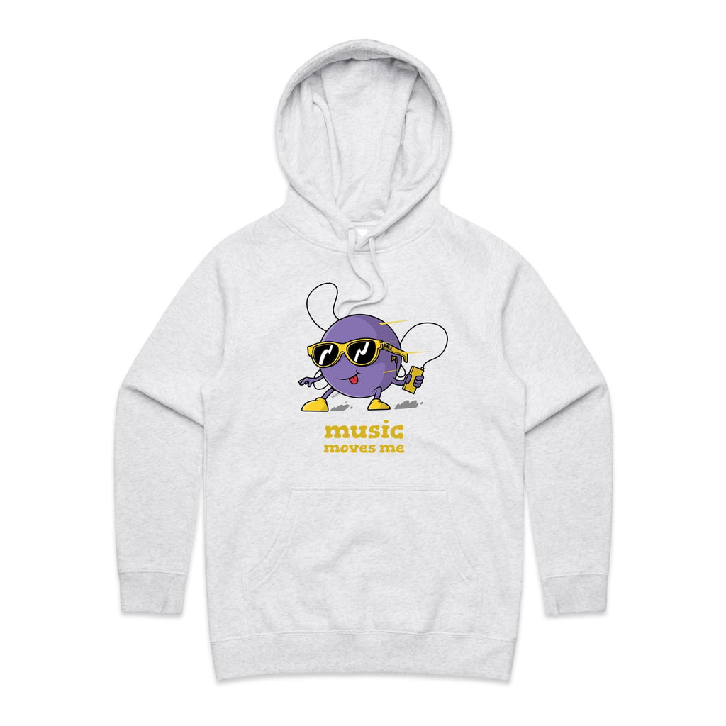 Music Moves Me - Womens Hoodie White Marle Womens Hoodie Music Printed In Australia